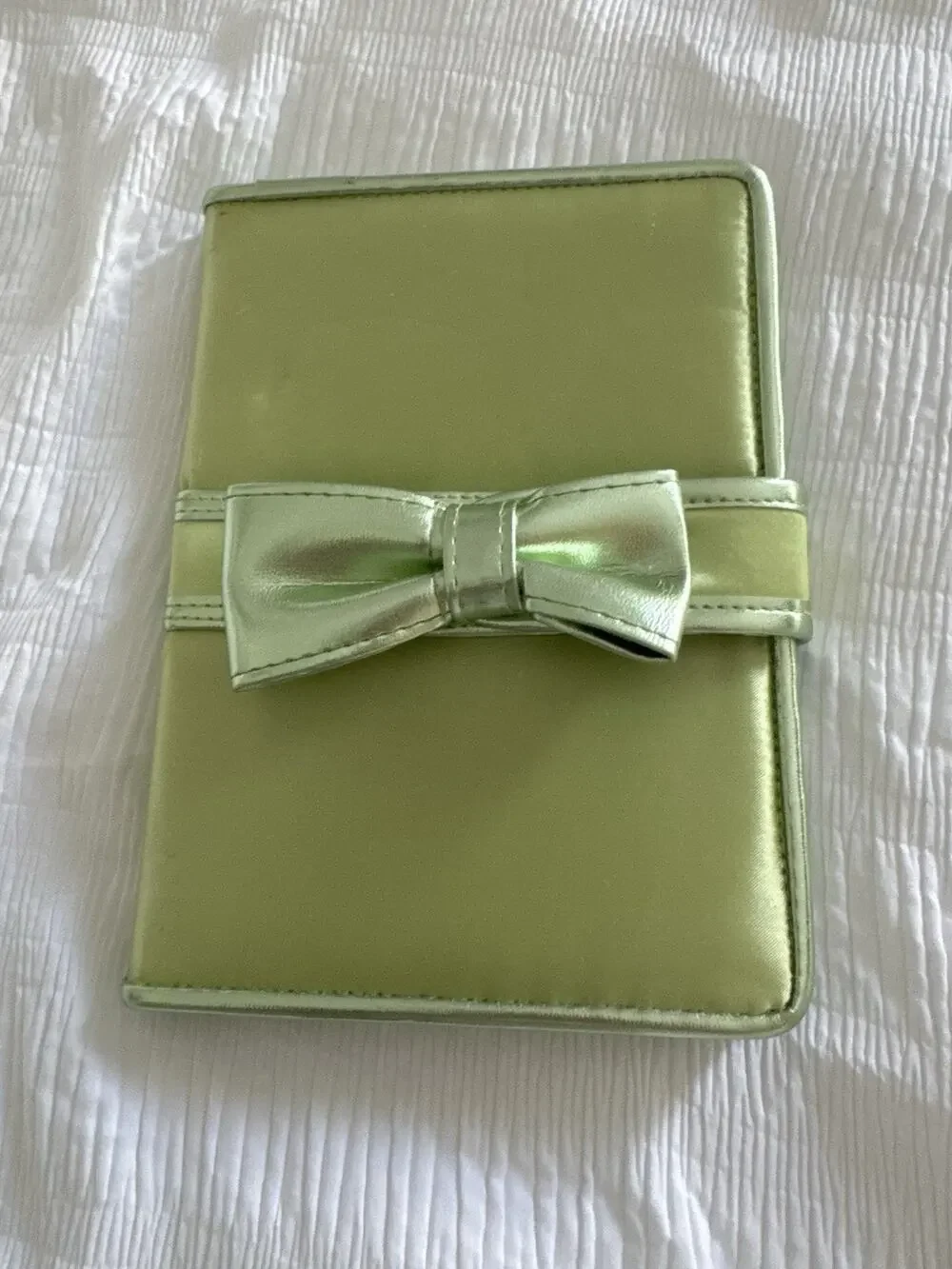 Pastel Green Notebook Bow Coquette Snap Closure Lined Metallic Girly Coastal